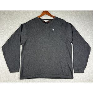 Munsingwear Sweater Mens Large Gray 100% Cotton Knit V-Neck Long Sleeve Pullover